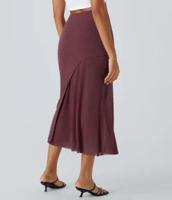 Maxi & Midi Skirts|Casual Skirts<HALARA High Waisted 2-in-1 Contrast Mesh Midi Casual Skirt