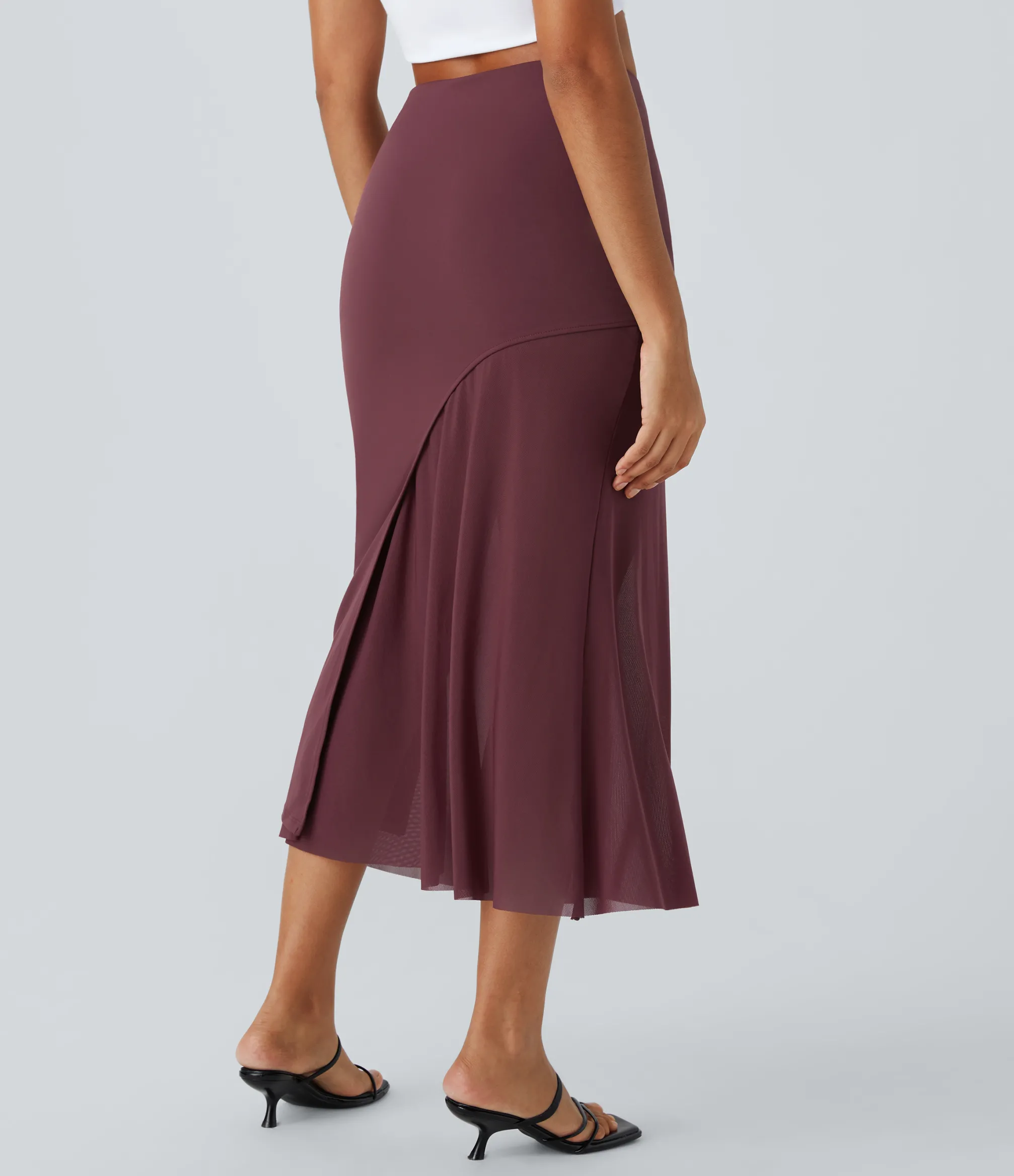 Maxi & Midi Skirts|Casual Skirts<HALARA High Waisted 2-in-1 Contrast Mesh Midi Casual Skirt