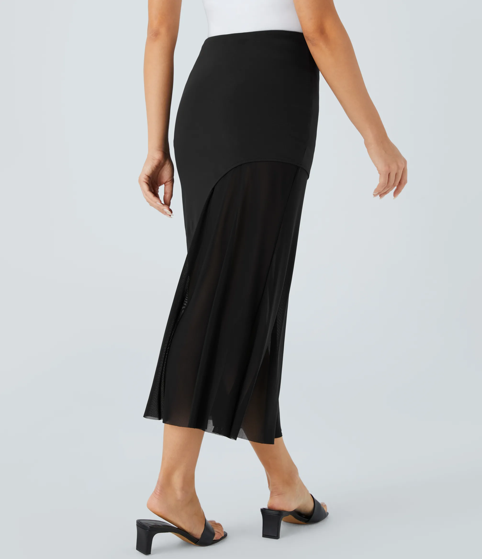 Maxi & Midi Skirts|Casual Skirts<HALARA High Waisted 2-in-1 Contrast Mesh Midi Casual Skirt