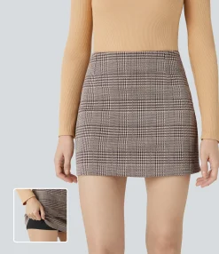 Mini Skirts|Skirts<HALARA High Waisted 2-in-1 Houndstooth Plaid Mini Work Skirt