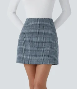 Mini Skirts|Skirts<HALARA High Waisted 2-in-1 Houndstooth Plaid Mini Work Skirt