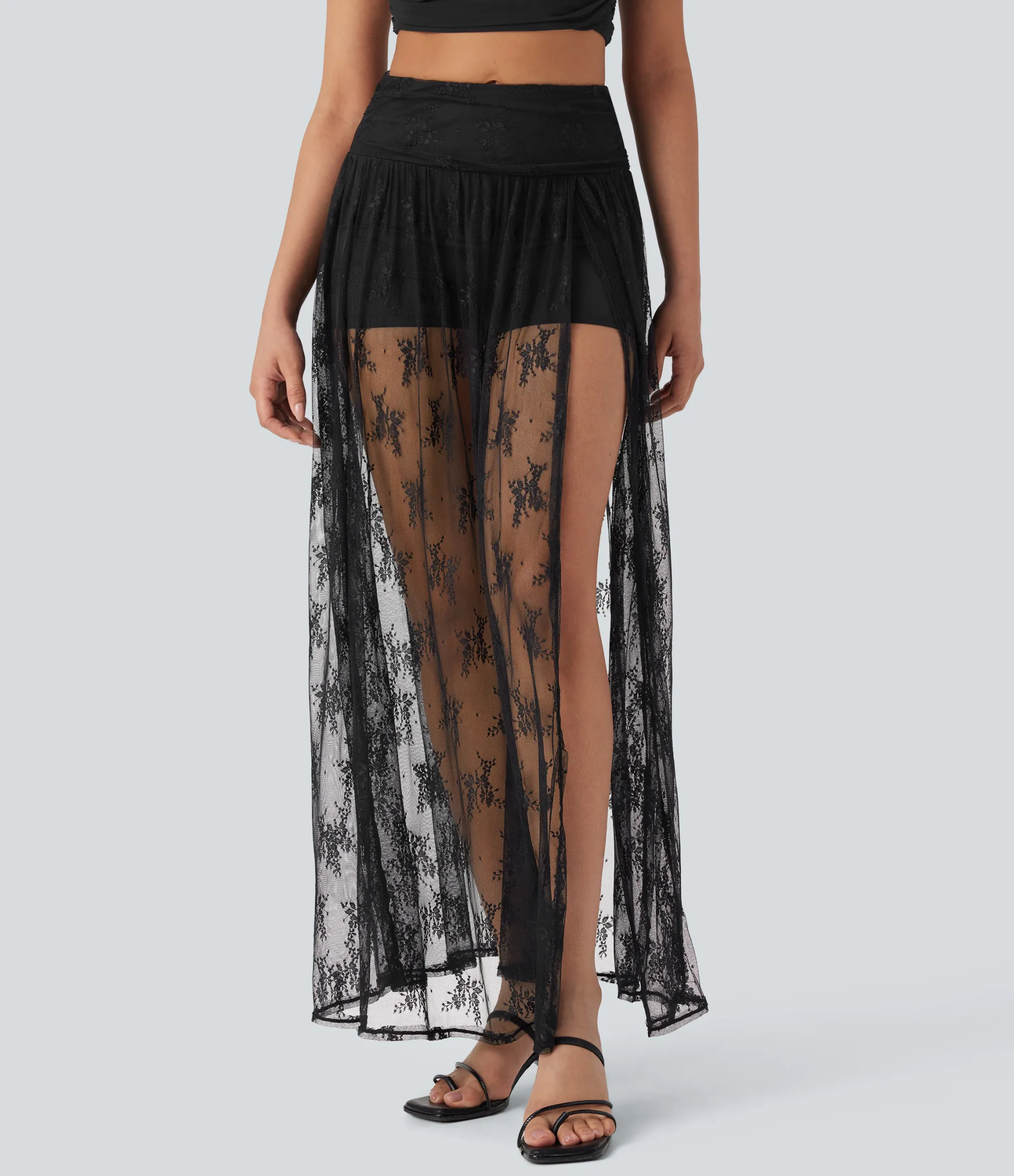 Skirts<HALARA High Waisted 2-in-1 Lace Maxi Casual Skirt with Pocket