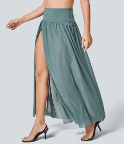Maxi & Midi Skirts|Casual Skirts<HALARA High Waisted 2-in-1 Mesh Flowy Maxi Casual Skirt
