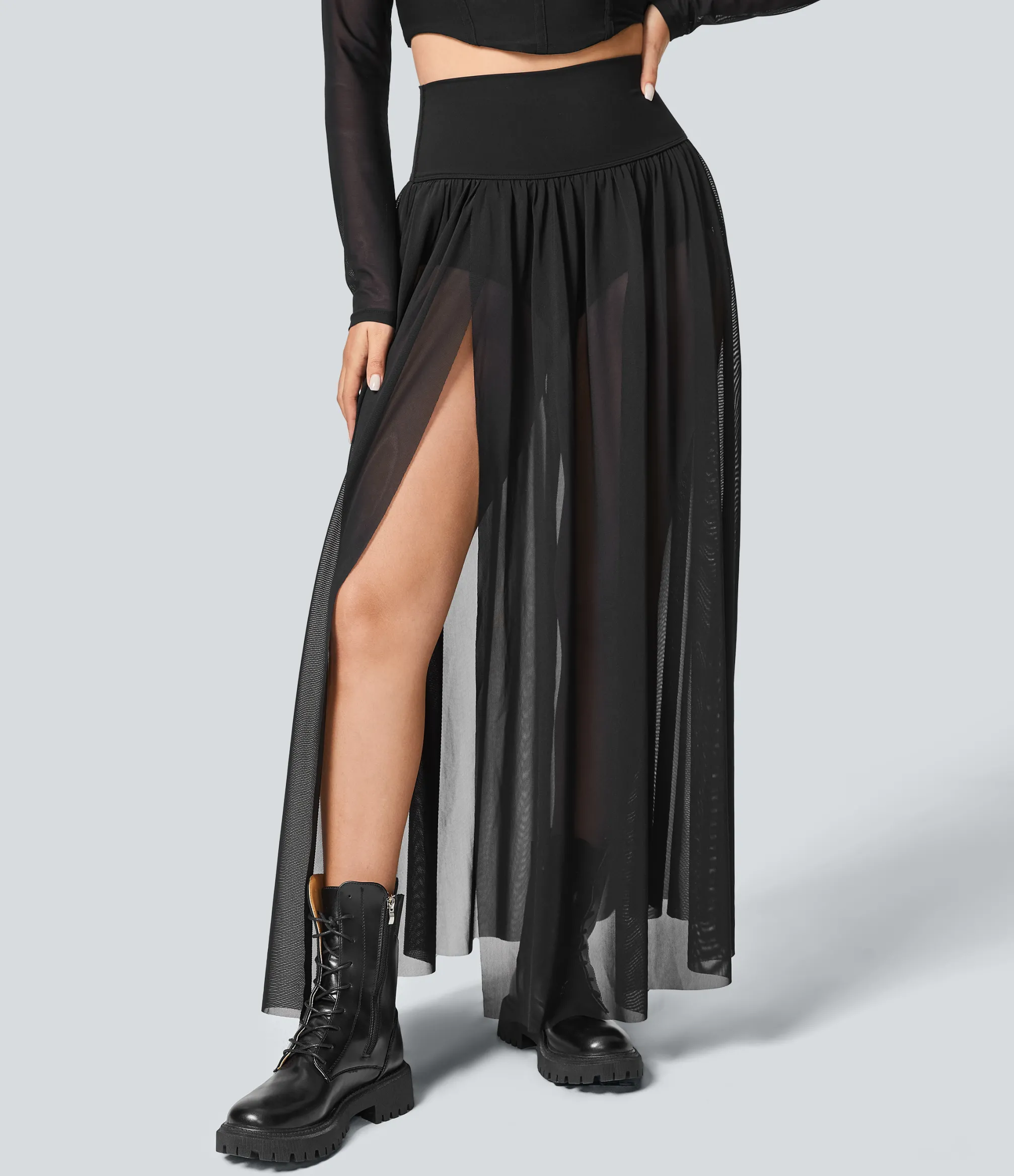 Maxi & Midi Skirts|Casual Skirts<HALARA High Waisted 2-in-1 Mesh Flowy Maxi Casual Skirt