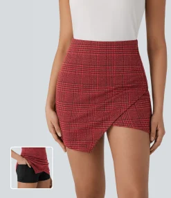 Mini Skirts|Skirts<HALARA High Waisted 2-in-1 Pocket Asymmetric Hem Houndstooth Plaid Bodycon Mini Work Skirt