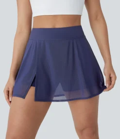 Mini Skirts|Skirts<HALARA High Waisted 2-in-1 Pocket Contrast Mesh Mini Yoga Skirt