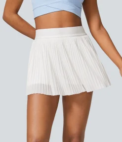 Mini Skirts|Pleated Skirts<HALARA High Waisted 2-in-1 Pocket Contrast Mesh Pleated Mini Tennis Skirt