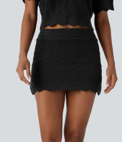 Mini Skirts|Casual Skirts<HALARA High Waisted 2-in-1 Pocket Open Knit Mini Casual Sweater Skirt