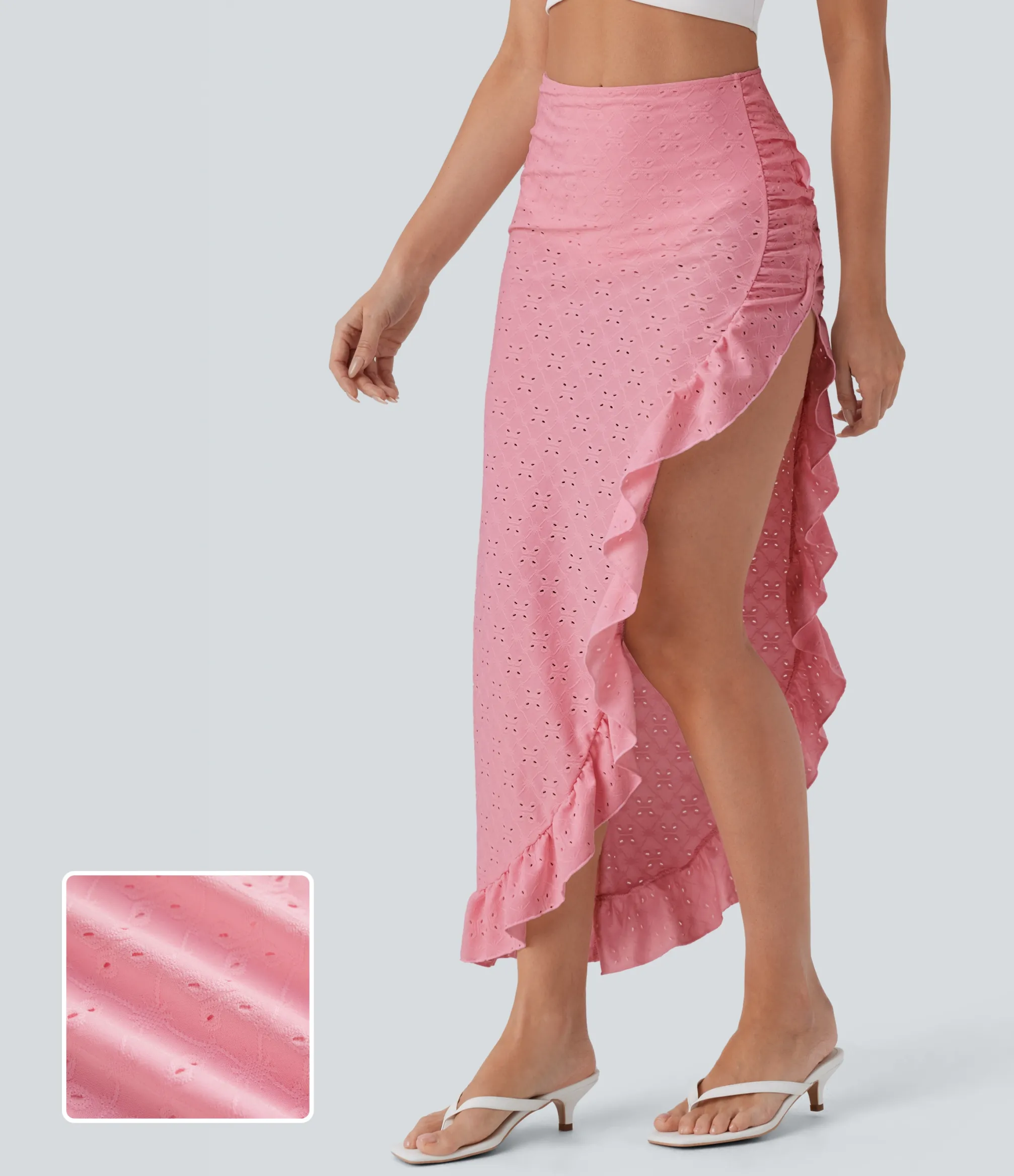 Maxi & Midi Skirts|Skirts<HALARA High Waisted 2-in-1 Ruffle Eyelet Embroidery Maxi Skirt