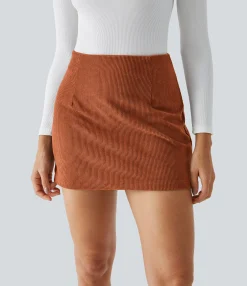 Mini Skirts|Casual Skirts<HALARA High Waisted Invisible Zipper 2-in-1 A Line Mini Corduroy Casual Skirt