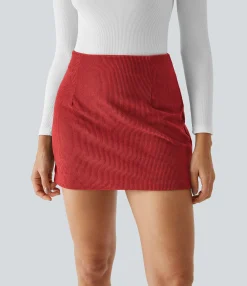 Mini Skirts|Casual Skirts<HALARA High Waisted Invisible Zipper 2-in-1 A Line Mini Corduroy Casual Skirt