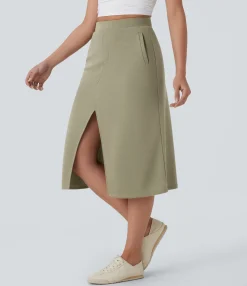 Maxi & Midi Skirts|Casual Skirts<HALARA High Waisted Midi Casual Skirt with Pockets