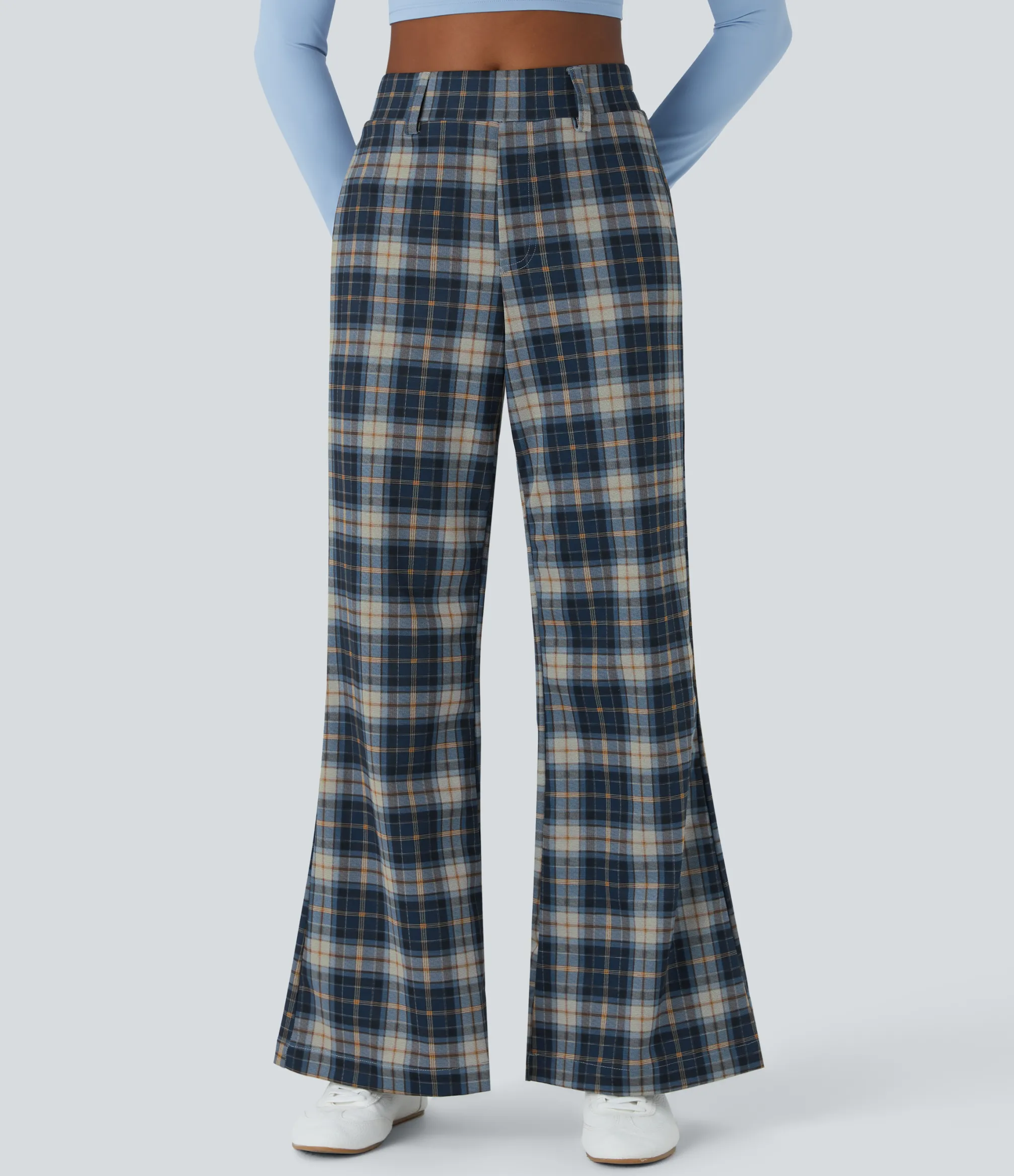 Pants|High-Waisted Pants<HALARA High Waisted Plaid Wide Leg Casual Pants