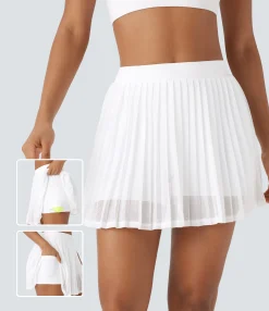Mini Skirts|Pleated Skirts<HALARA High Waisted Pleated Contrast Mesh 2-in-1 Pocket Mini Tennis Skirt