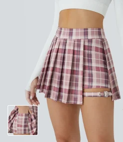 Pleated Skirts|Casual Skirts<HALARA High Waisted Pleated 2-in-1 Pocket Adjustable Buckle Plaid Micro Mini Casual Skirt