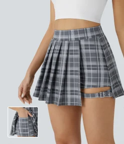 Pleated Skirts|Casual Skirts<HALARA High Waisted Pleated 2-in-1 Pocket Adjustable Buckle Plaid Micro Mini Casual Skirt