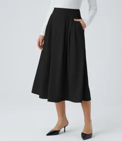 Maxi & Midi Skirts<HALARA High Waisted Pleated Pocket Flare A Line Midi Work Skirt