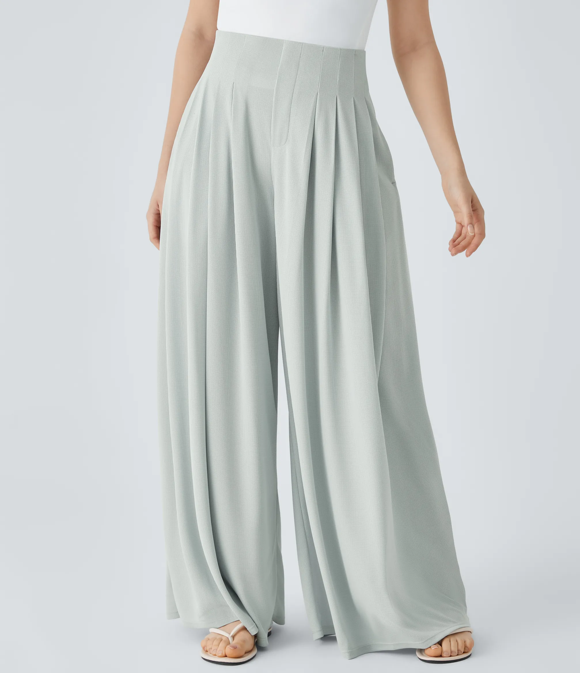 Pants|High-Waisted Pants<HALARA High Waisted Pleated Pocket Flowy Wide Leg Palazzo Waffle Casual Pants