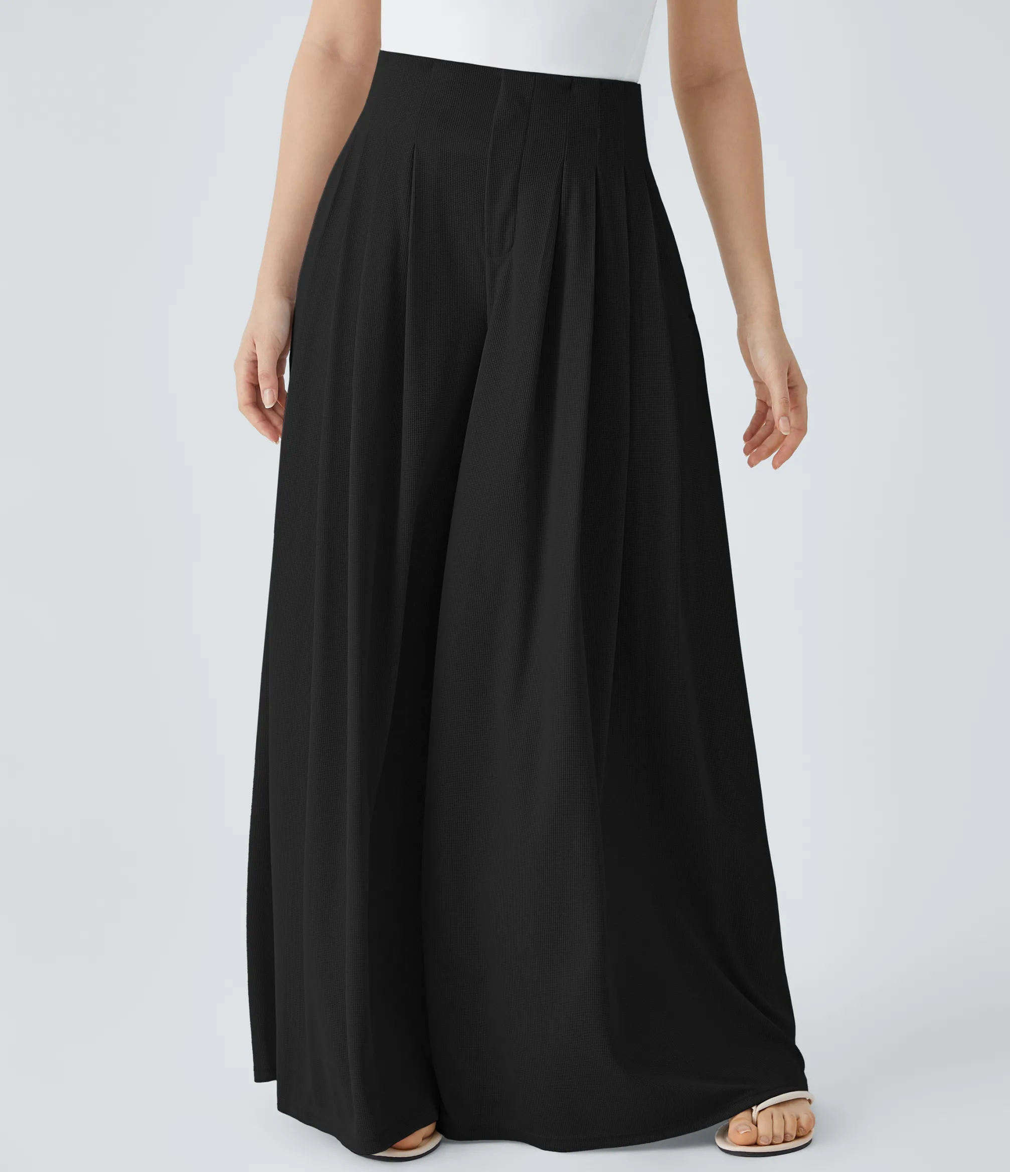 Pants|High-Waisted Pants<HALARA High Waisted Pleated Pocket Flowy Wide Leg Palazzo Waffle Casual Pants