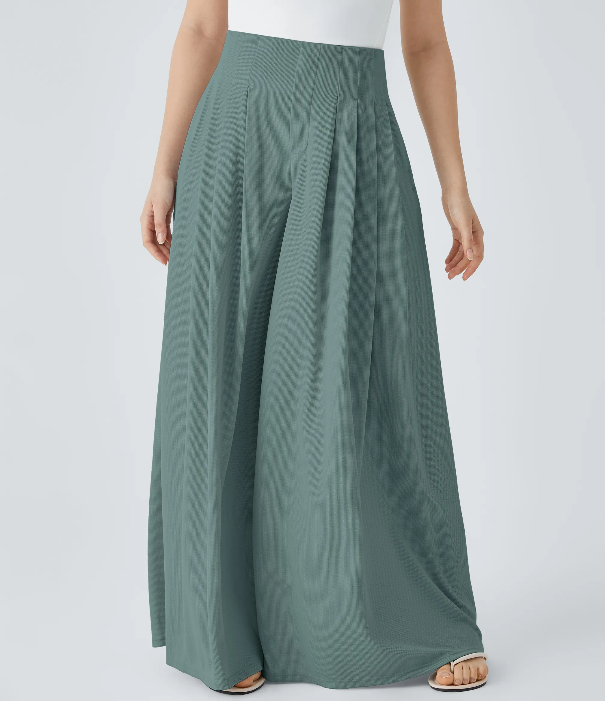 Pants|High-Waisted Pants<HALARA High Waisted Pleated Pocket Flowy Wide Leg Palazzo Waffle Casual Pants