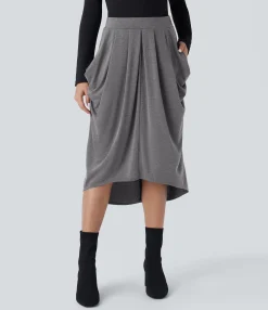 Maxi & Midi Skirts|Casual Skirts<HALARA High Waisted Pocket Draped High Low Midi Casual Skirt