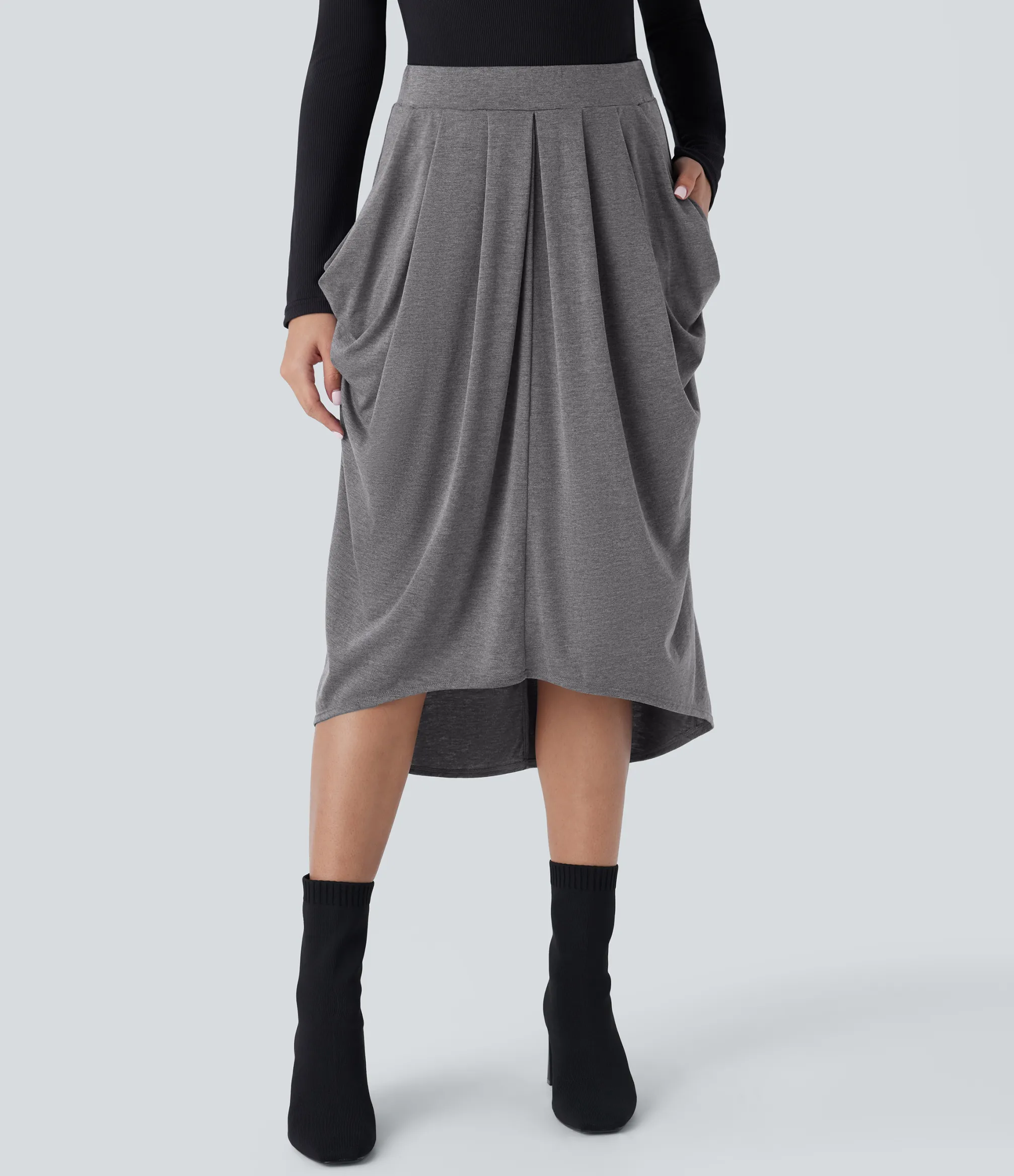 Maxi & Midi Skirts|Casual Skirts<HALARA High Waisted Pocket Draped High Low Midi Casual Skirt