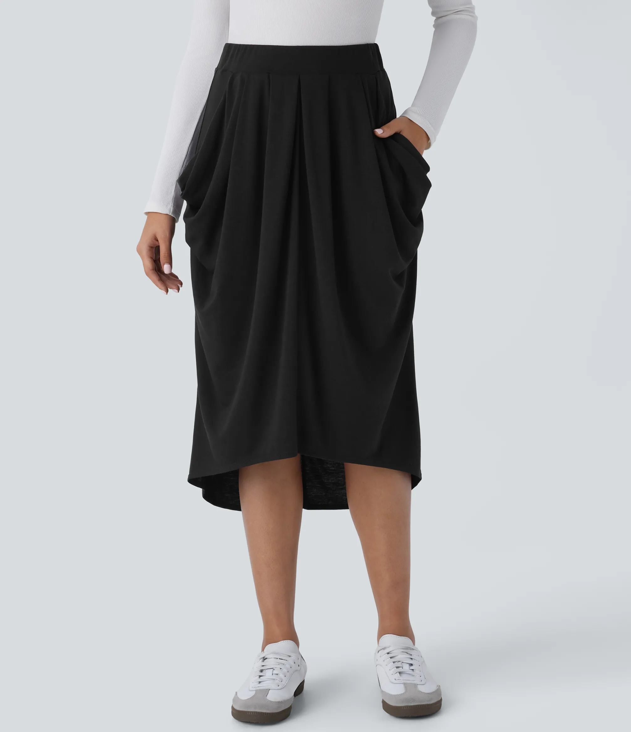 Maxi & Midi Skirts|Casual Skirts<HALARA High Waisted Pocket Draped High Low Midi Casual Skirt