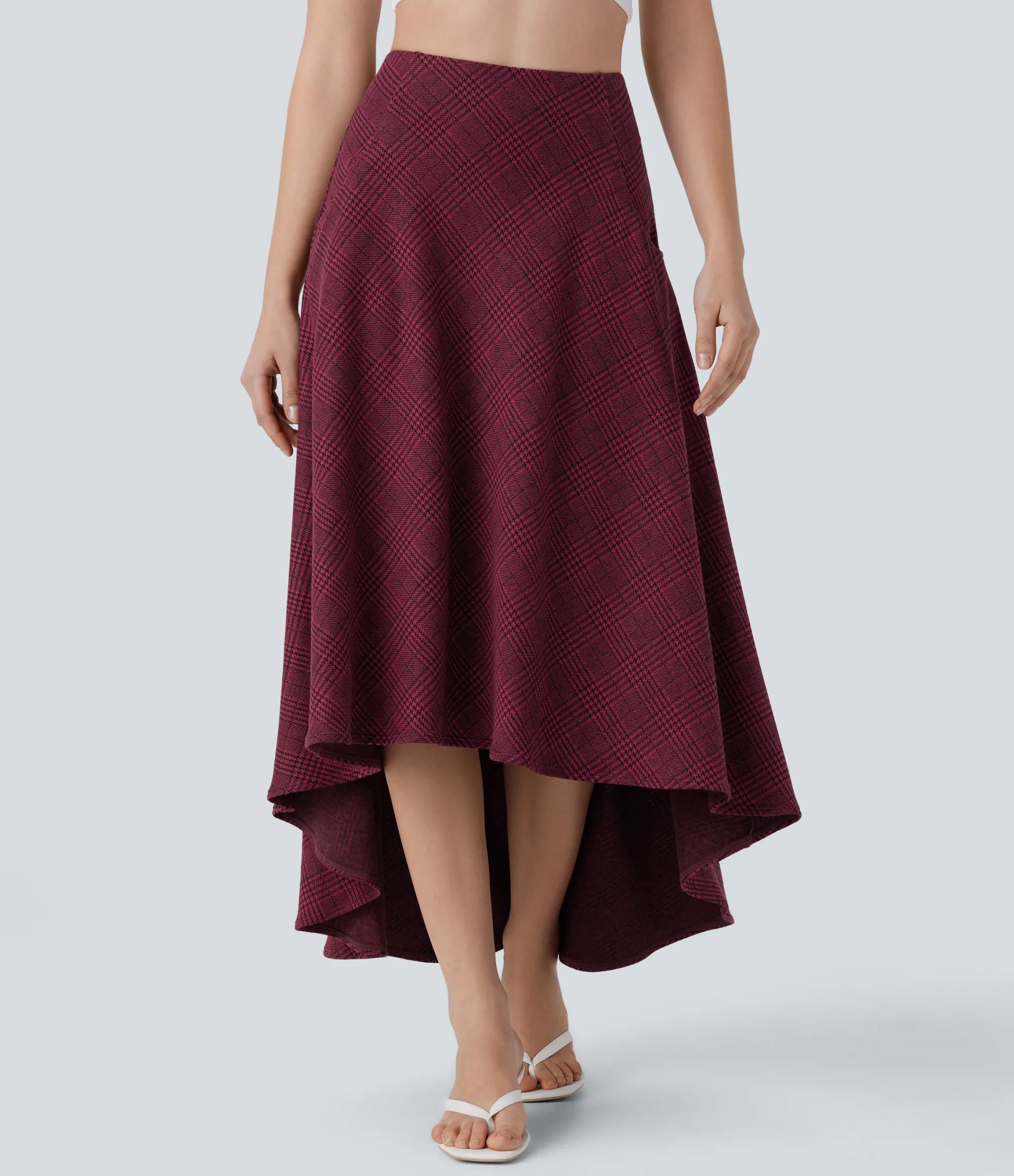 Maxi & Midi Skirts|Casual Skirts<HALARA High Waisted Pocket High Low Flowy Houndstooth Plaid Maxi Casual Skirt