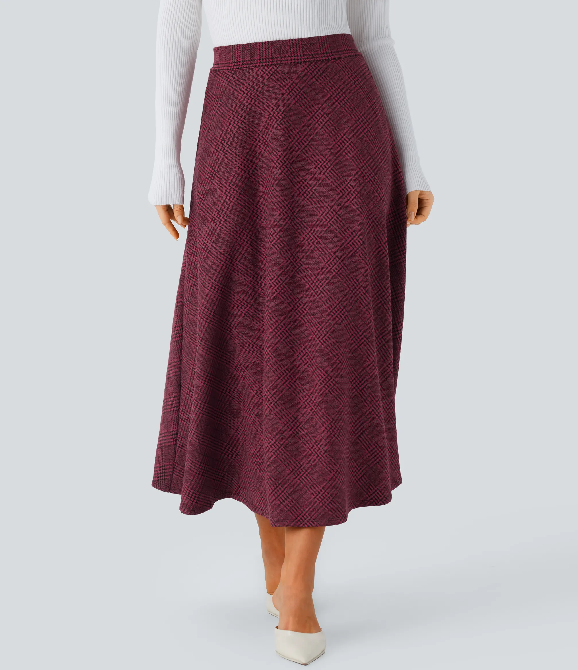 Maxi & Midi Skirts|Casual Skirts<HALARA High Waisted Pocket Houndstooth Plaid Flare Midi Casual Skirt