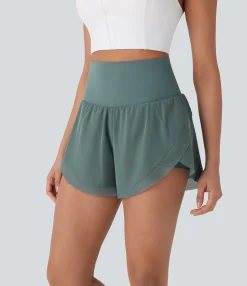 Active Shorts|Shorts<HALARA High Waisted Pocket 2-in-1 Contrast Mesh Curved Hem Running Shorts 3''