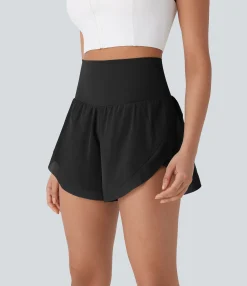 Active Shorts|Shorts<HALARA High Waisted Pocket 2-in-1 Contrast Mesh Curved Hem Running Shorts 3''