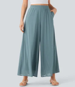 High-Waisted Pants|Wide-Leg Pants<HALARA High Waisted Pocket Mesh Overlay Wide Leg Casual Pants