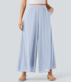 High-Waisted Pants|Wide-Leg Pants<HALARA High Waisted Pocket Mesh Overlay Wide Leg Casual Pants