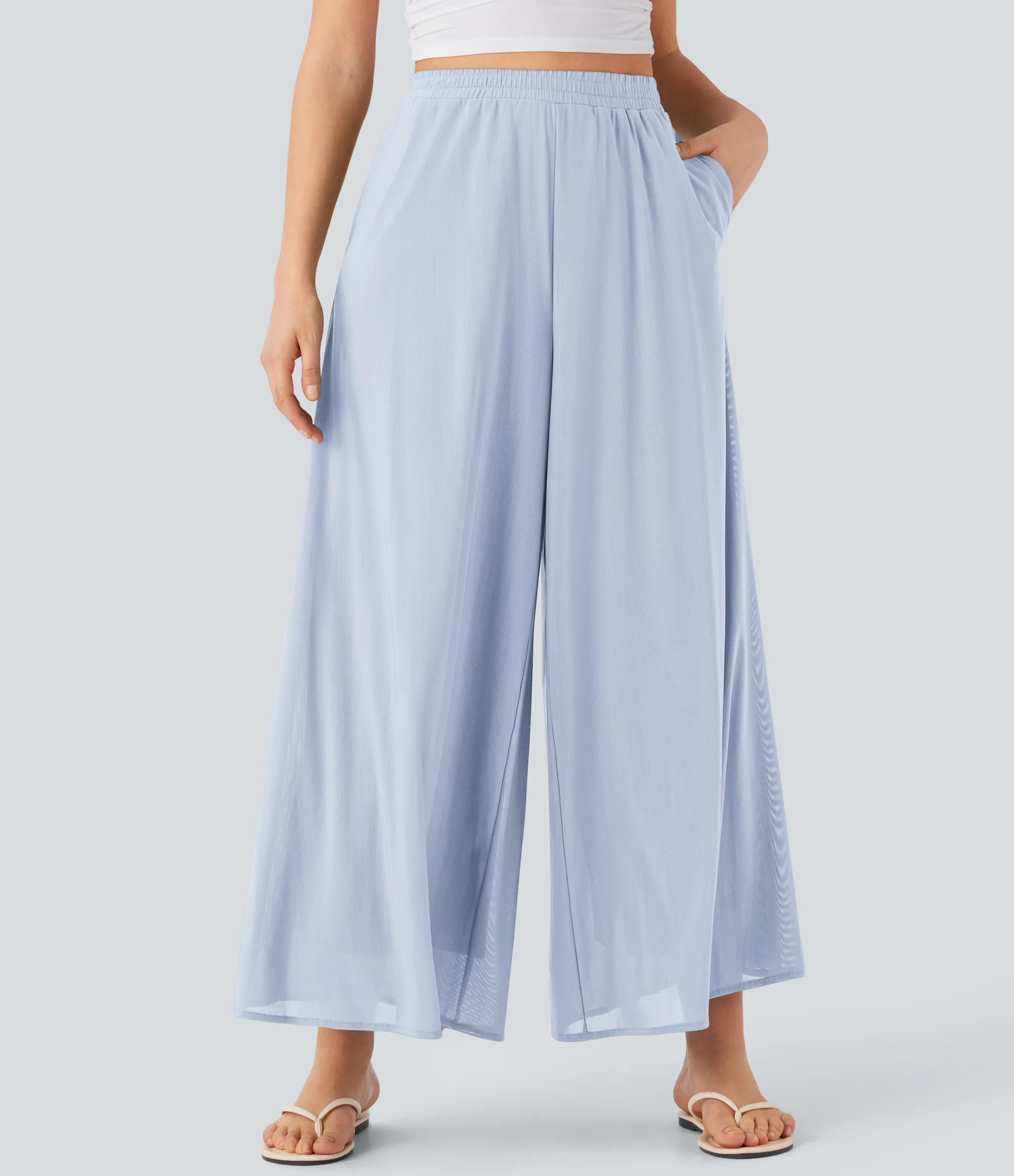 High-Waisted Pants|Wide-Leg Pants<HALARA High Waisted Pocket Mesh Overlay Wide Leg Casual Pants