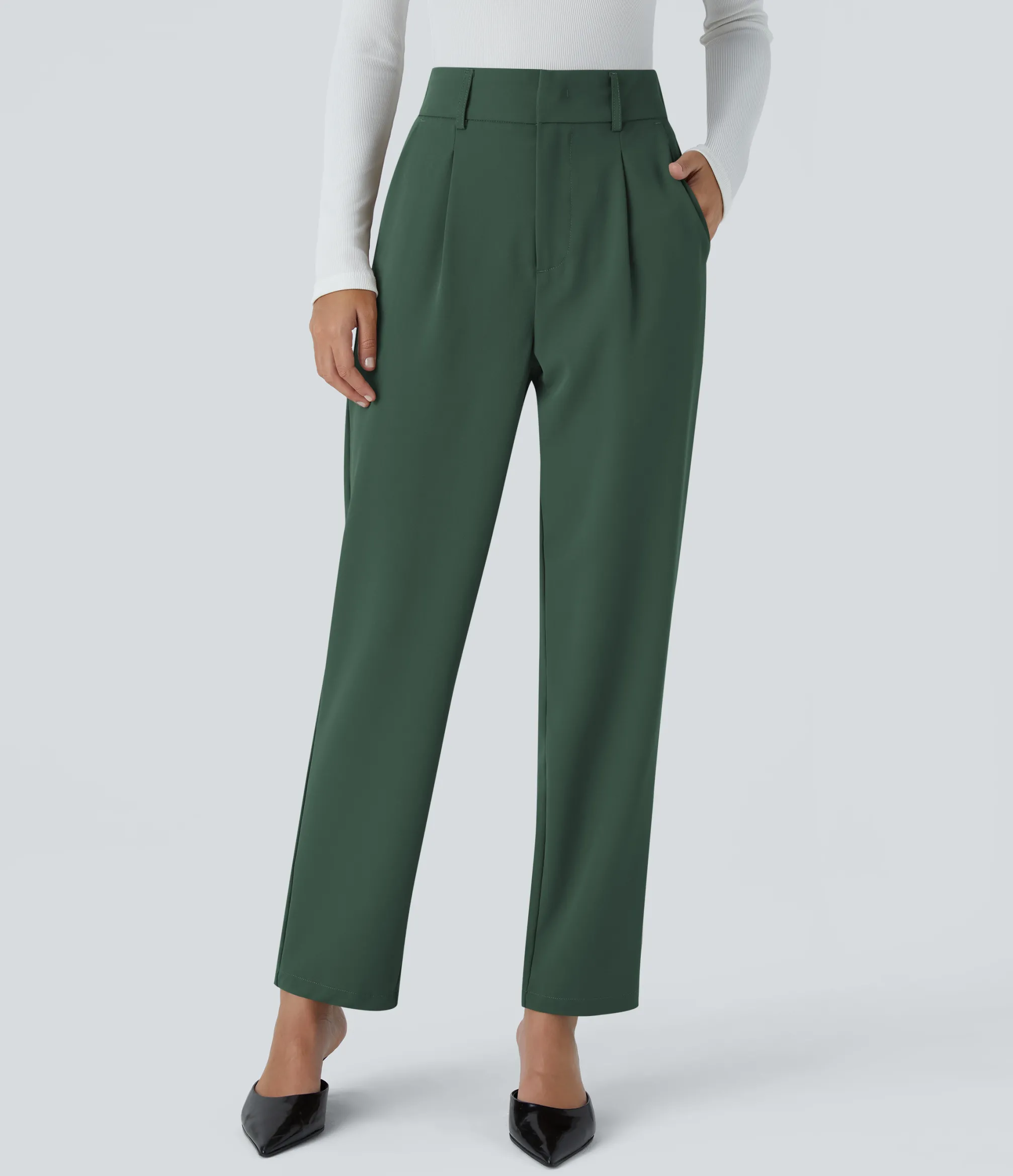 High-Waisted Pants|Work Pants<HALARA High Waisted Pocket Solid Work Tapered Pants