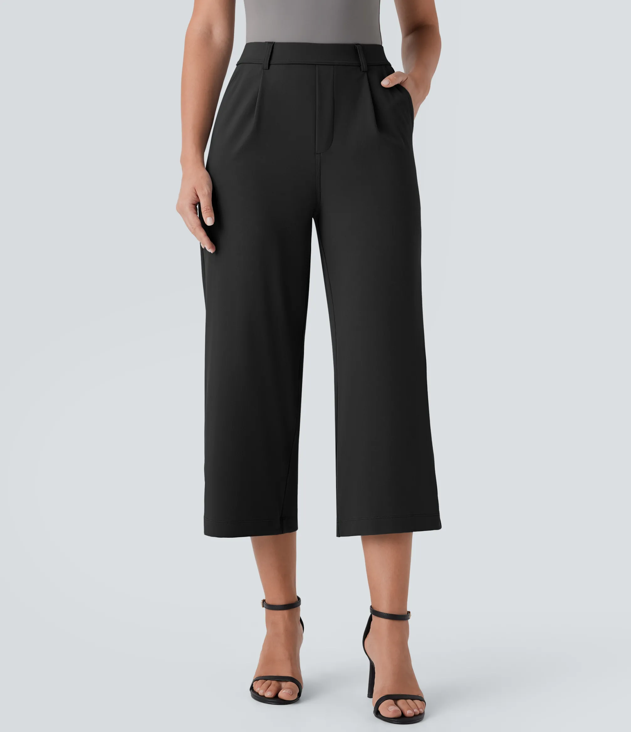 High-Waisted Pants|Straight-Leg Pants<HALARA High Waisted Pocket Straight Leg Capri Work Pants