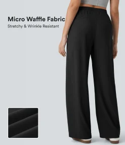High-Waisted Pants|Straight-Leg Pants<HALARA High Waisted Pocket Straight Leg Micro Waffle Casual Pants