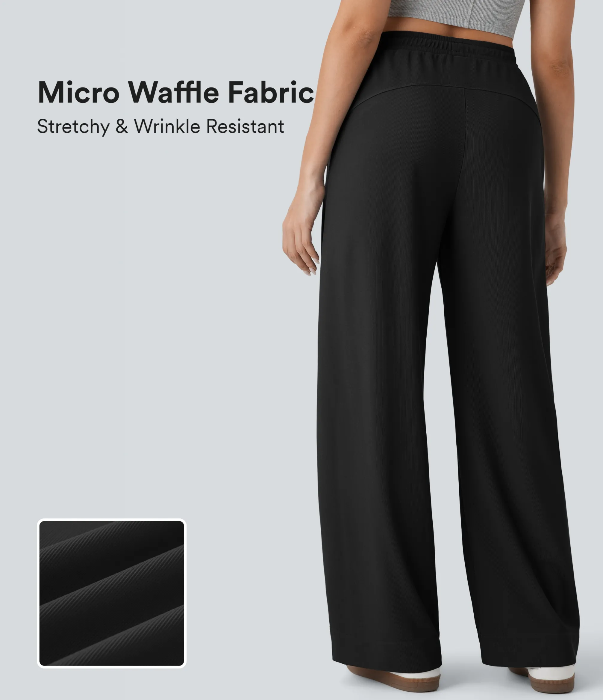 High-Waisted Pants|Straight-Leg Pants<HALARA High Waisted Pocket Straight Leg Micro Waffle Casual Pants