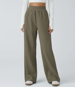 High-Waisted Pants|Straight-Leg Pants<HALARA High Waisted Pocket Straight Leg Mop Corduroy Casual Pants