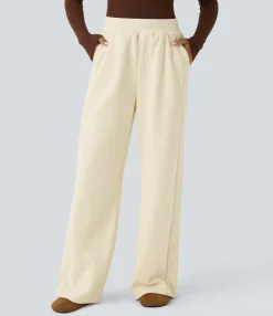 High-Waisted Pants|Straight-Leg Pants<HALARA High Waisted Pocket Straight Leg Mop Corduroy Casual Pants