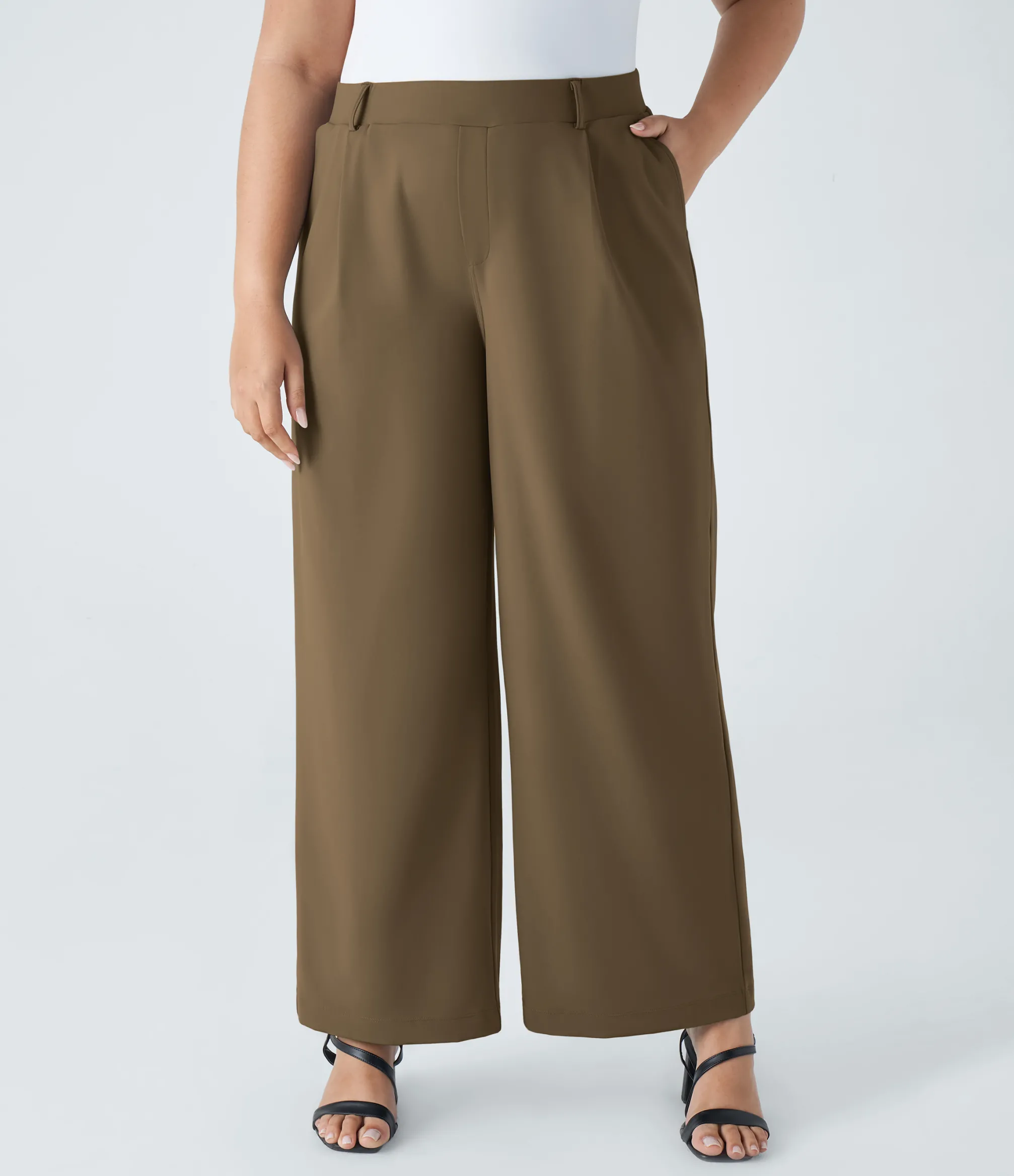 Halara Flex™ Pant|Plus Size<HALARA High Waisted Pocket Straight Leg Work Plus Size Pants
