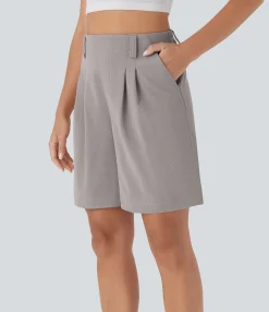 Shorts<HALARA High Waisted Pocket Waffle Casual Bermuda Shorts