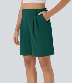 Shorts<HALARA High Waisted Pocket Waffle Casual Bermuda Shorts