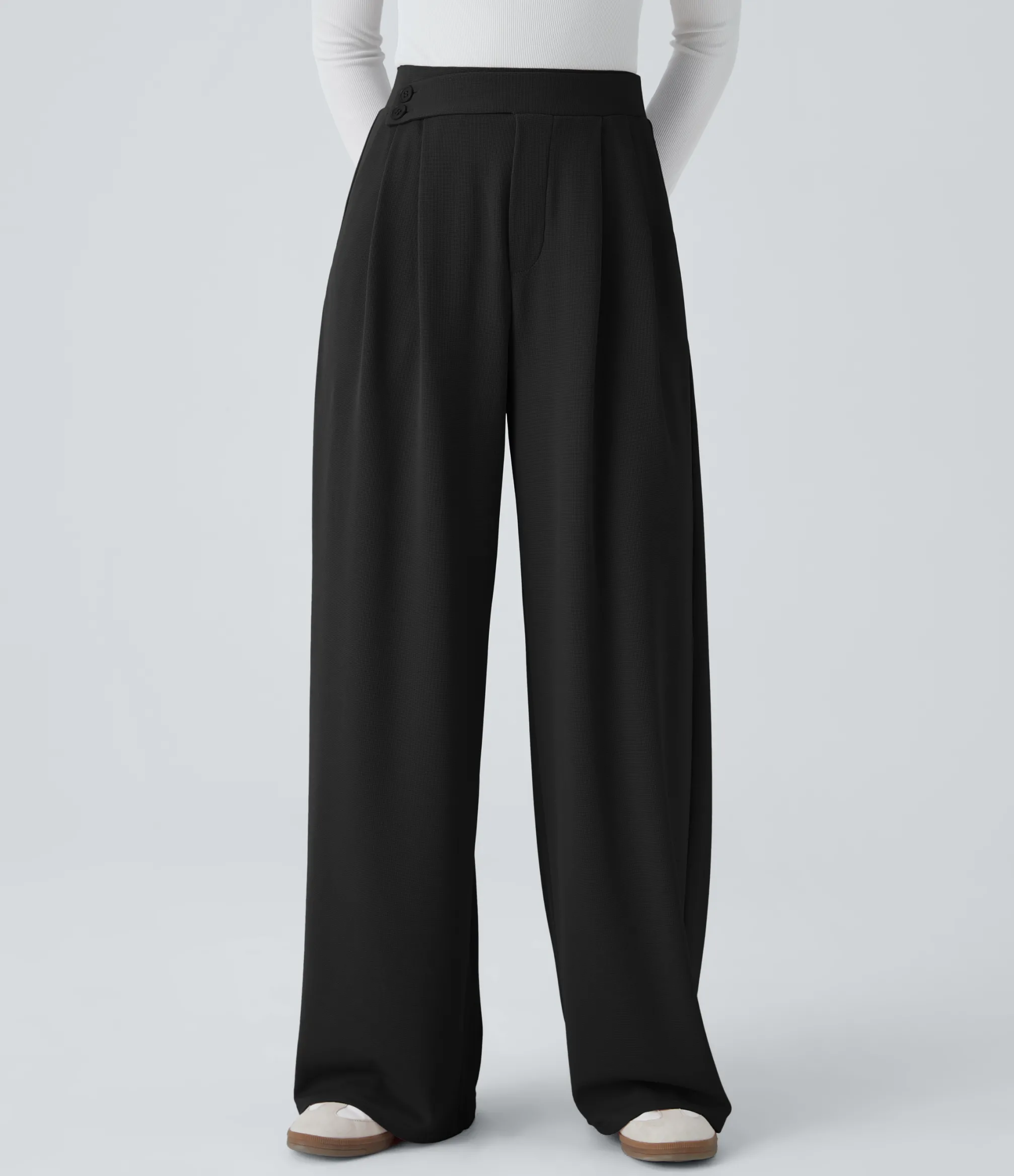High-Waisted Pants|Wide-Leg Pants<HALARA High Waisted Pocket Wide Leg Waffle Casual Pants