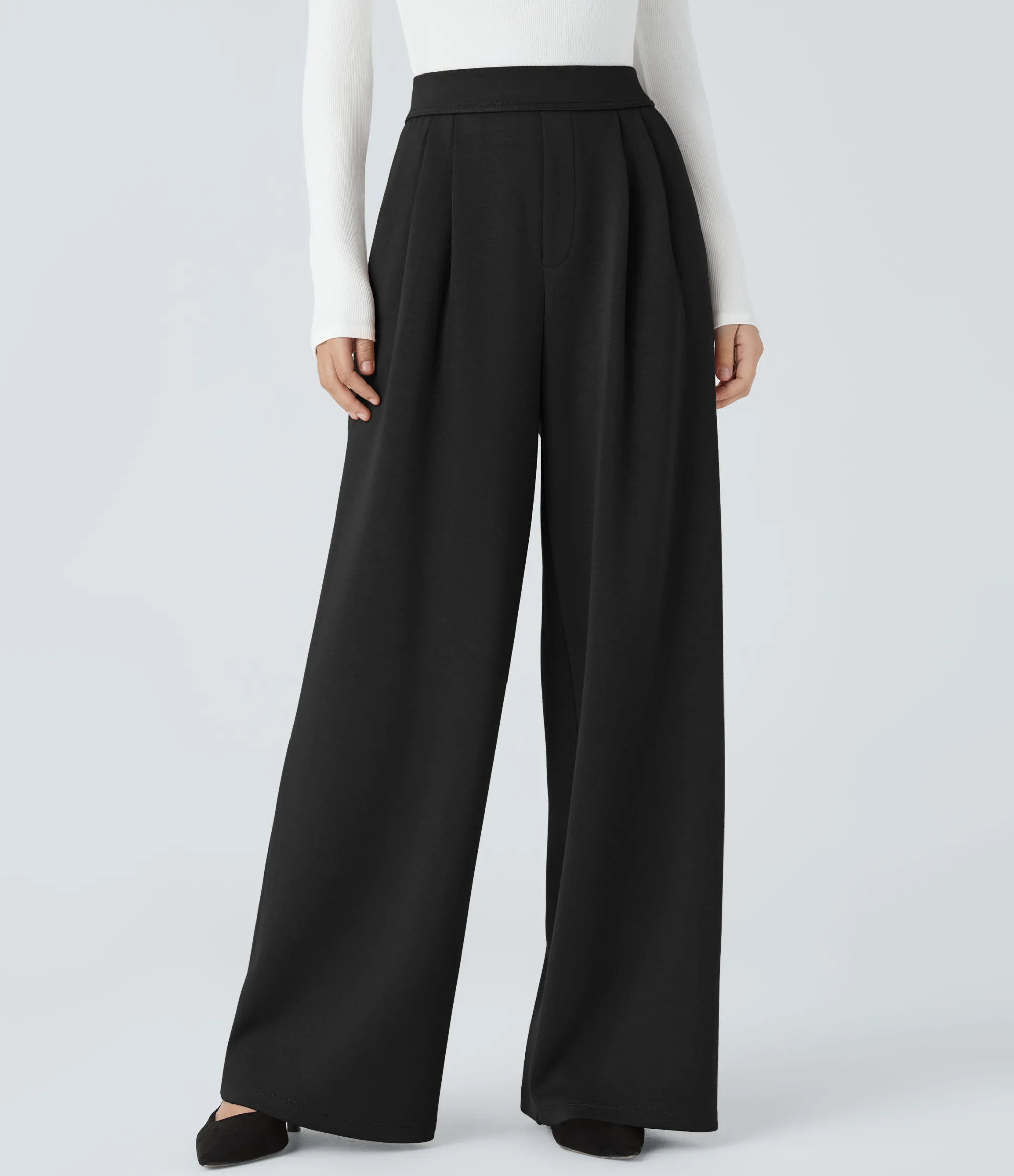 High-Waisted Pants|Wide-Leg Pants<HALARA High Waisted Pocket Wide Leg Work Pants