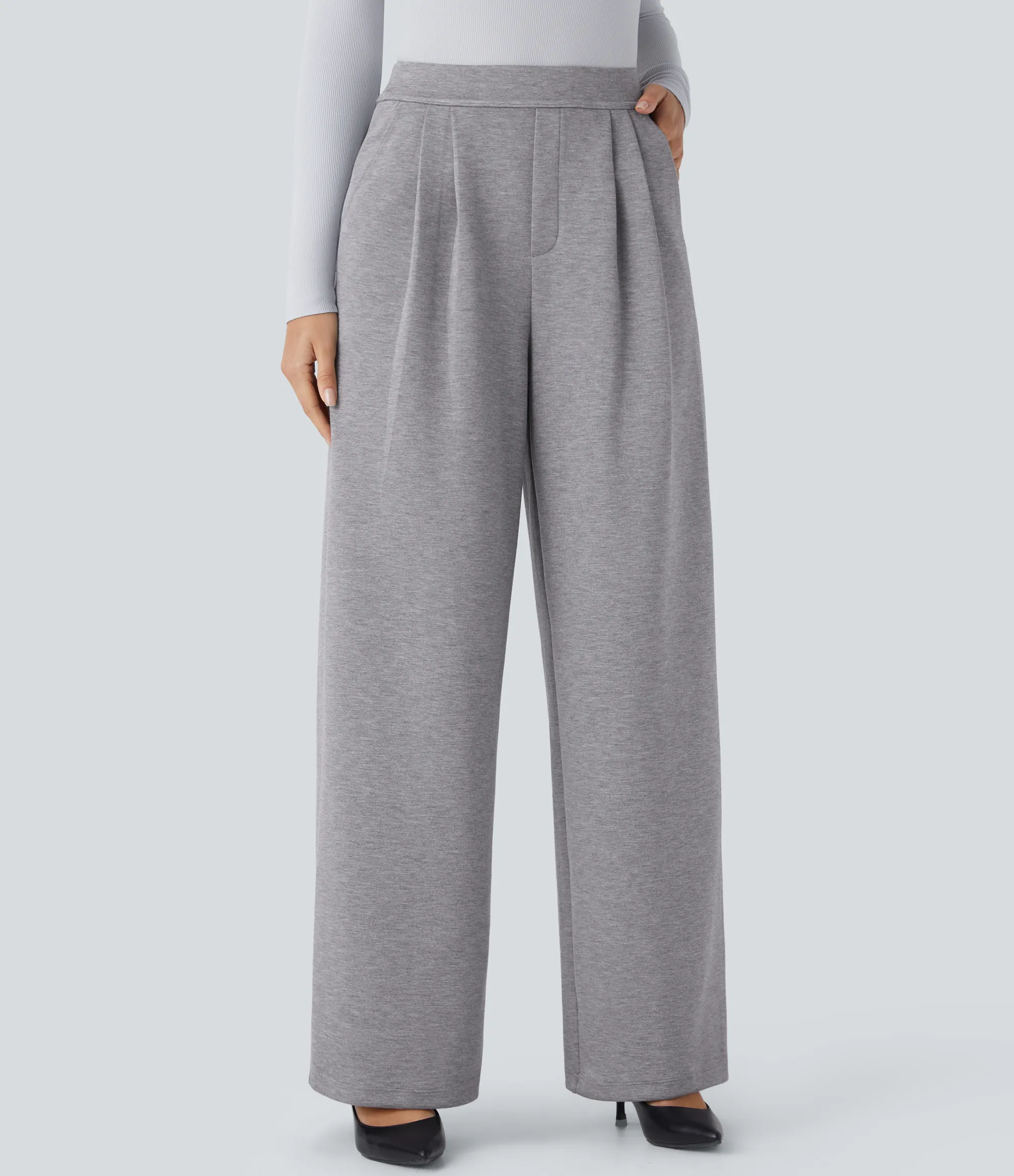 High-Waisted Pants|Wide-Leg Pants<HALARA High Waisted Pocket Wide Leg Work Pants