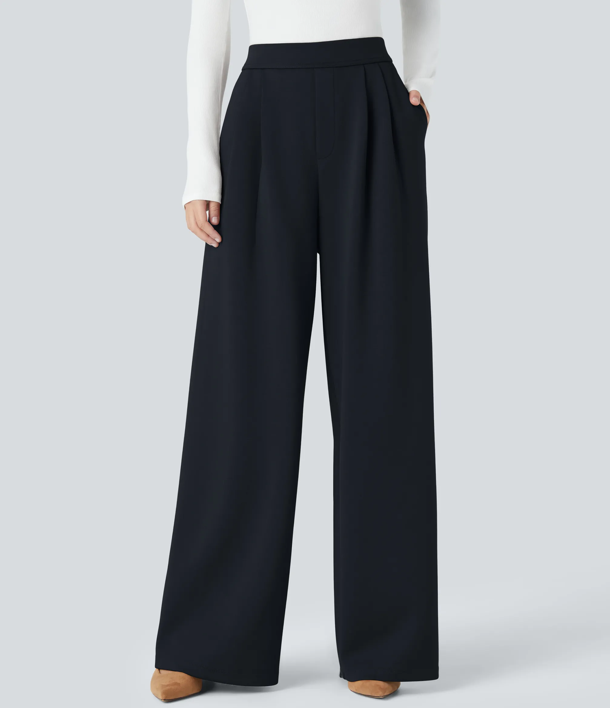 High-Waisted Pants|Wide-Leg Pants<HALARA High Waisted Pocket Wide Leg Work Pants