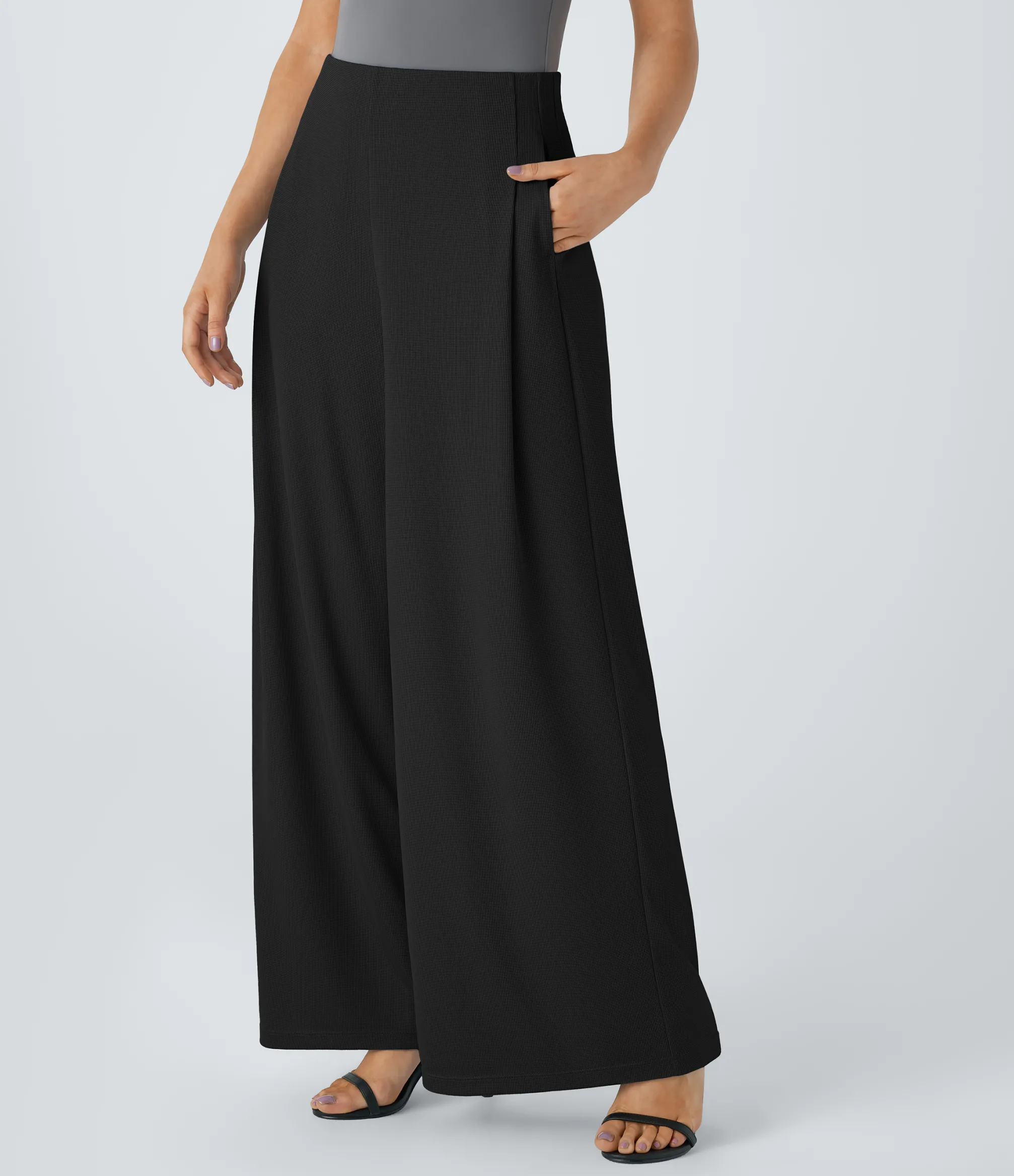 High-Waisted Pants|Pants<HALARA High Waisted Pocket Wide Leg Waffle Work Pants