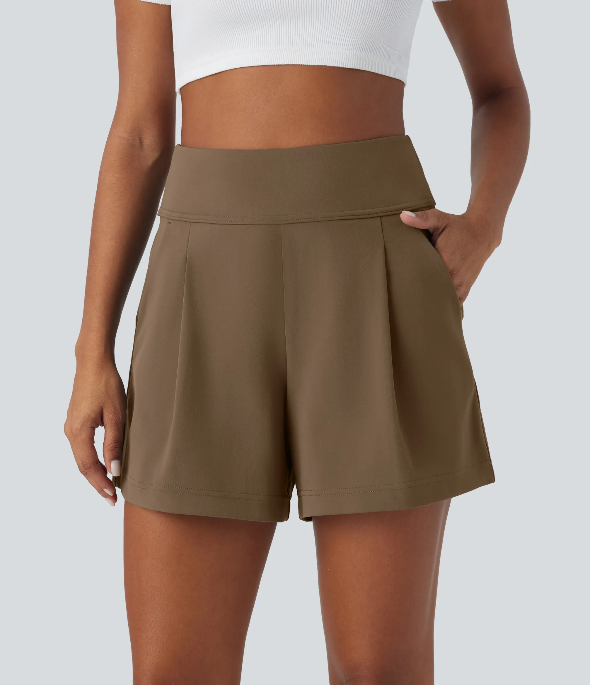 Shorts<HALARA High Waisted Pocket Wide Leg Work Shorts