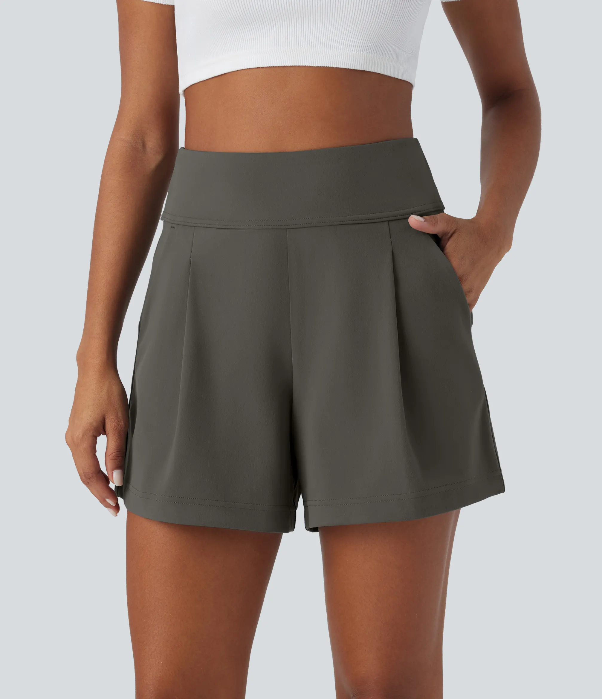 Shorts<HALARA High Waisted Pocket Wide Leg Work Shorts